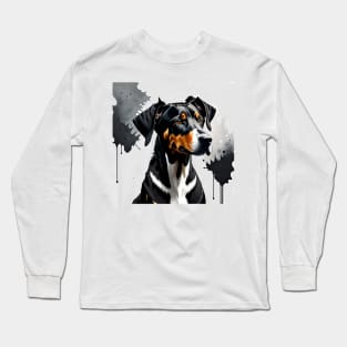 Ink-Splattered Excellence: Natural Ear Doberman Portrait Long Sleeve T-Shirt